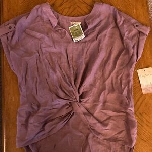 Lily White Purple Cap Sleeve Knot Front Blouse